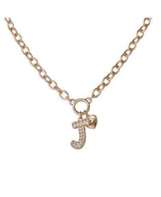 Bubble Letter Necklace for Women with Clear Stones 18"+2", Chunky Initial Necklace