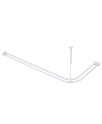 Aluminum Double L Shaped Shower Rod 72" L,  with Shower Hooks and Ceiling Support