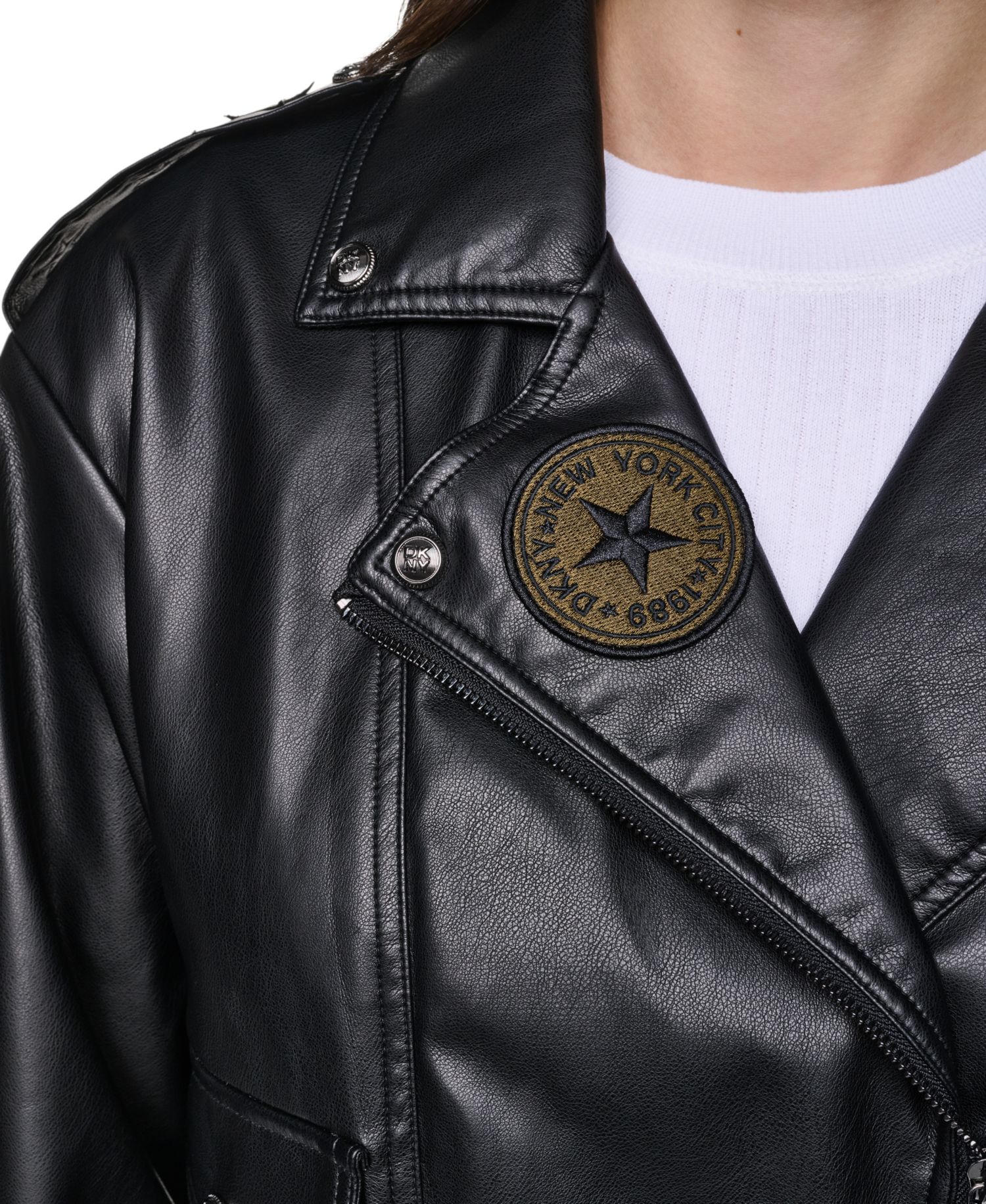 Women's Faux Leather Collared Zip-Front Jacket