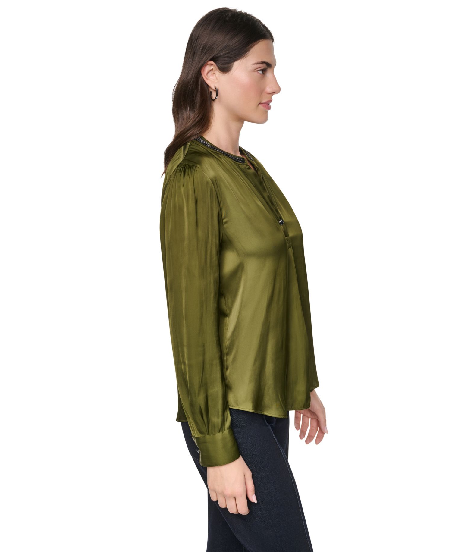 Women's V-Neck Satin Long-Sleeve Top