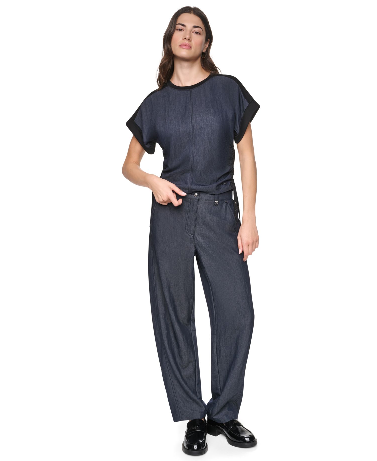 Women's Washed Heavy Cotton Side-Ruched Short-Sleeve Top
