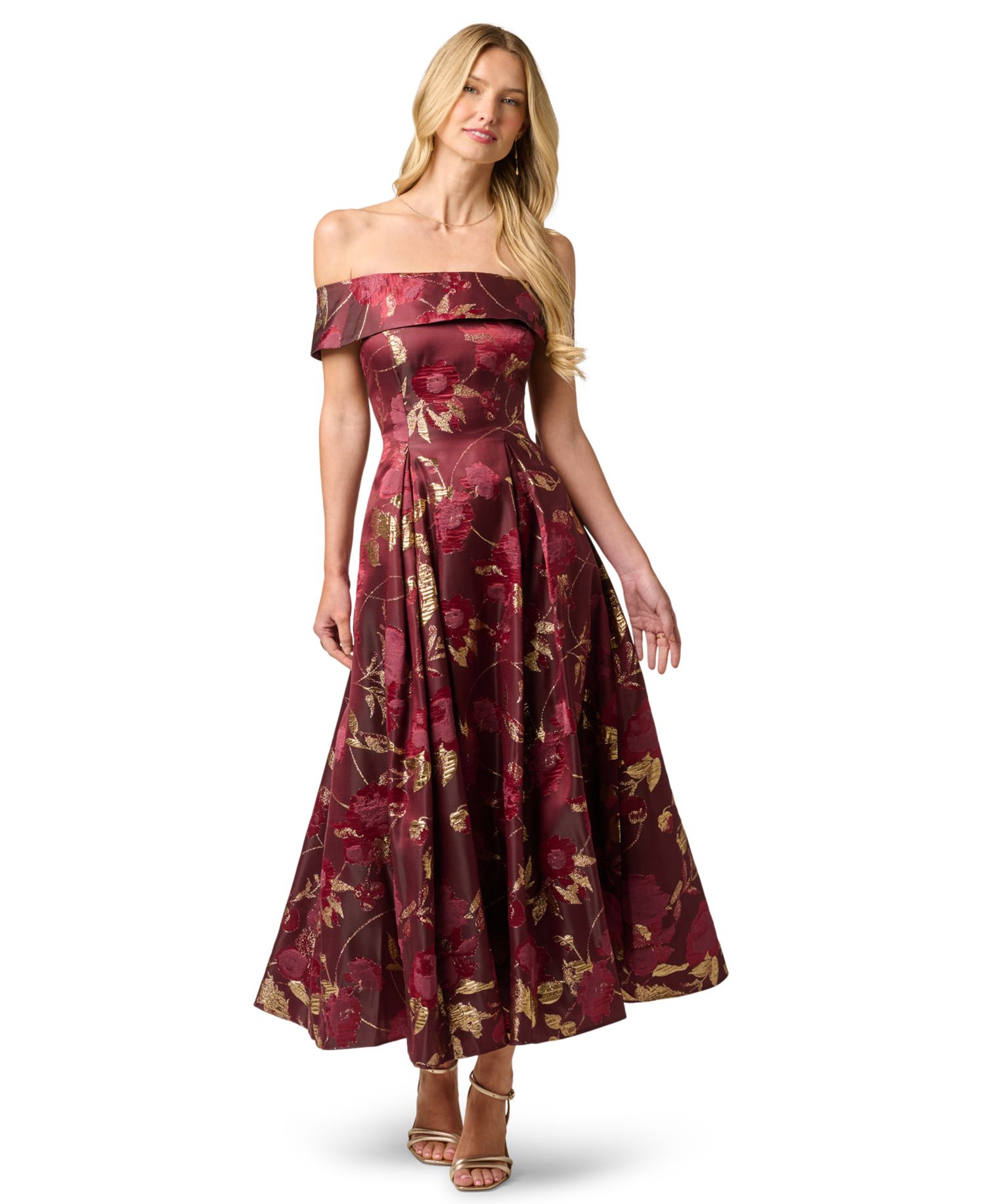 Petite Printed Off-The-Shoulder Midi Dress