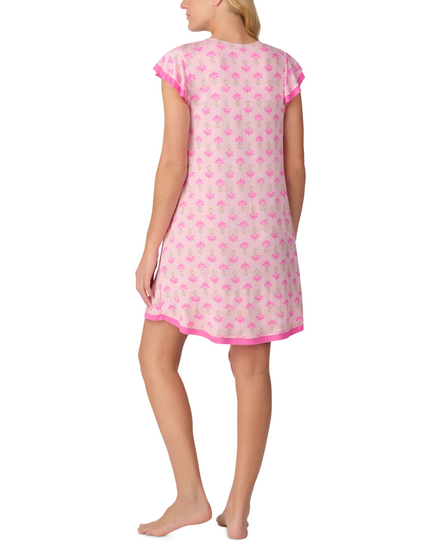 Women's Short Flutter-Sleeve Floral Jersey Chemise