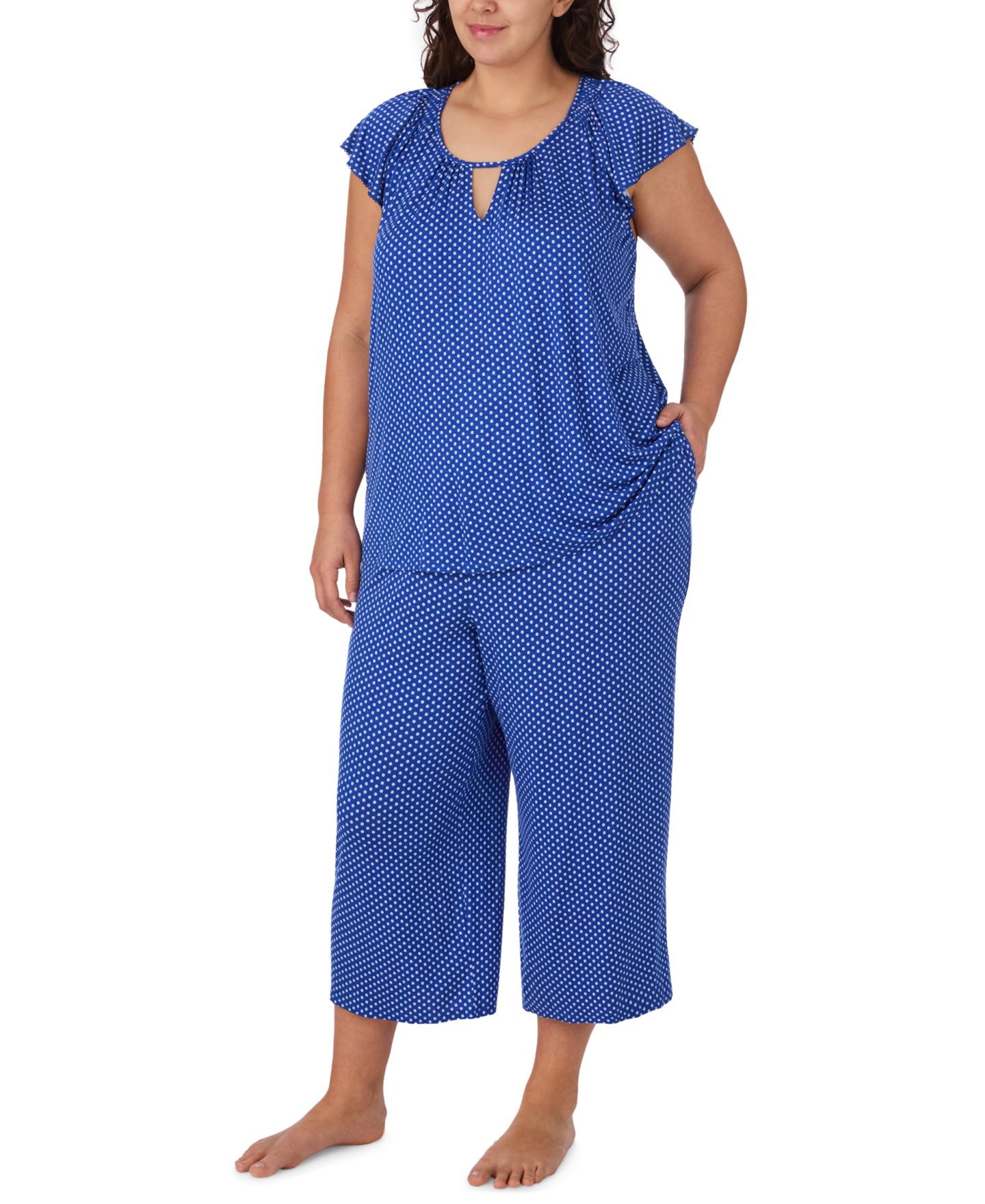 Ellen Tracy Plus Size Scoop Neck Top and Cropped Pajama Pants, 2-Piece Set, цвет: Синий — фото 2