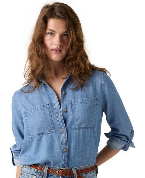 Женская рубашка Levi's Utility Long-Sleeve Denim Shirt, цвет: Синий