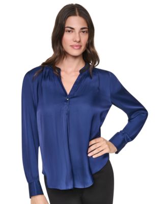 Women's V-Neck Satin Long-Sleeve Top
