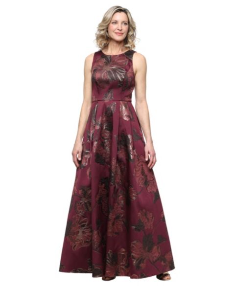 Женское платье Alex Evenings Floral-Print Boat Neck Sleeveless Dress, цвет: Винный