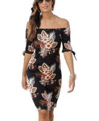 Women's Off Shoulder Tropical Print Dress
