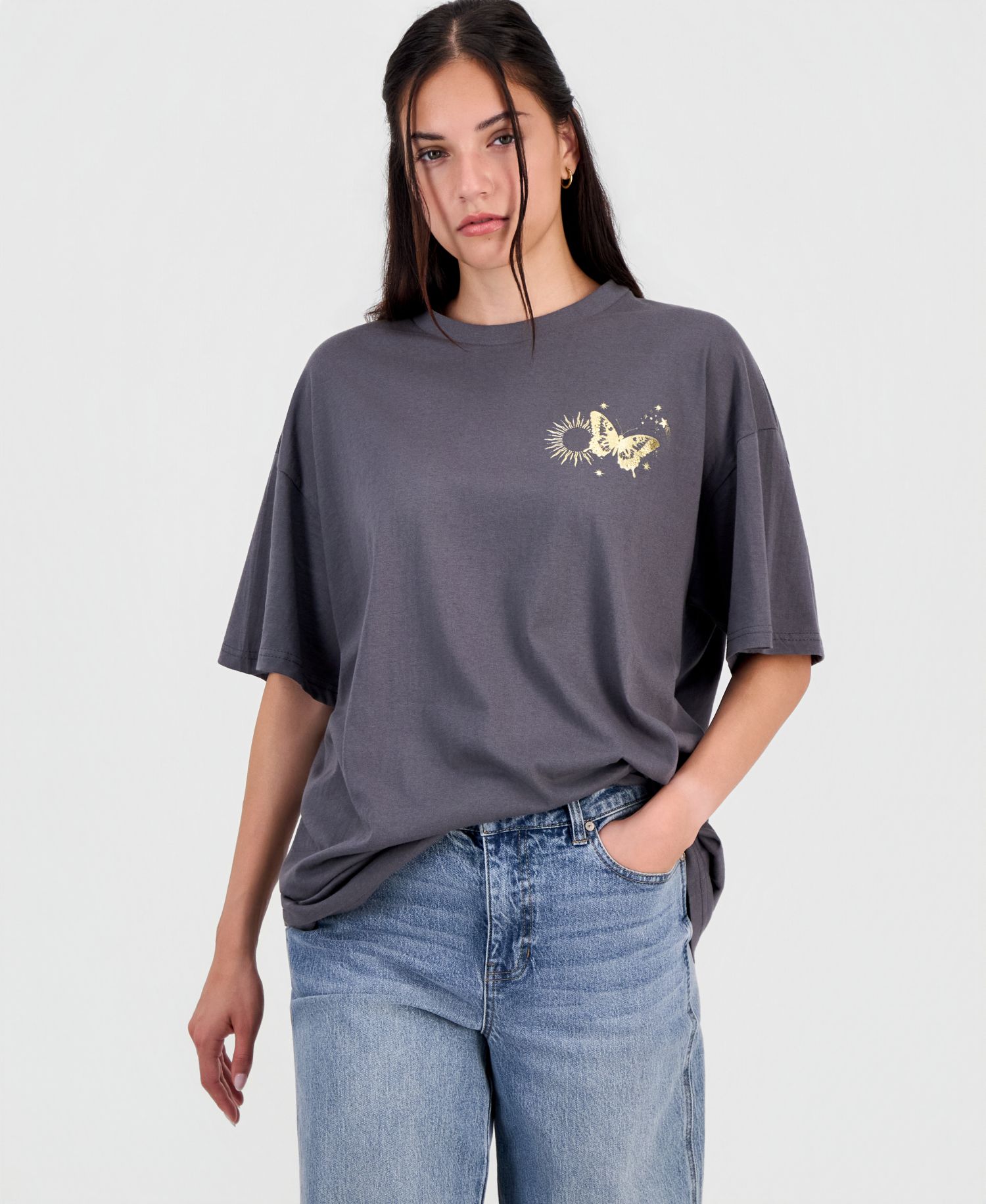Juniors' Cotton Butterfly Graphic T-Shirt