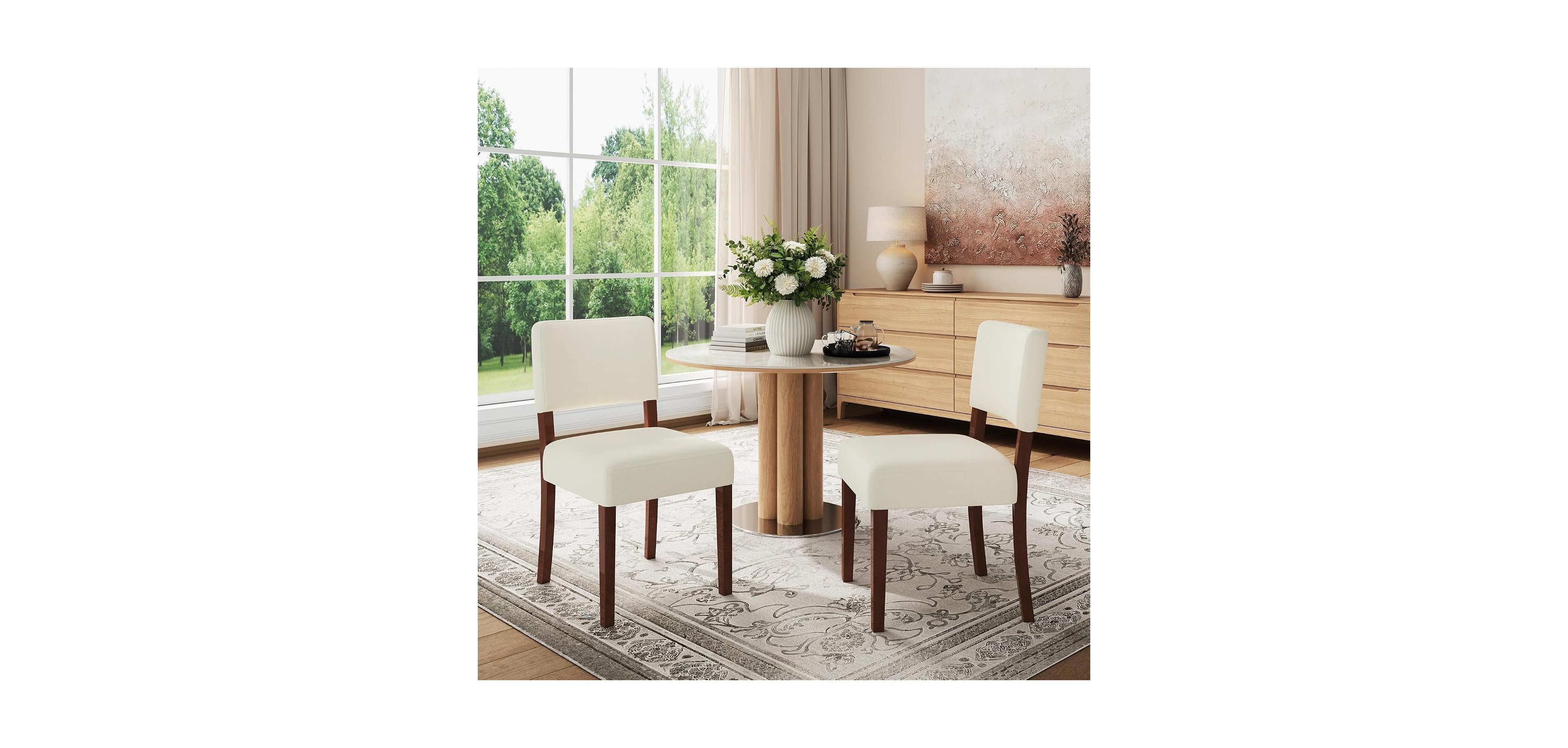 gaomon Set of 2 Upholstered Dining Chairs with Wood Legs, Modern Armless Kitchen Chairs