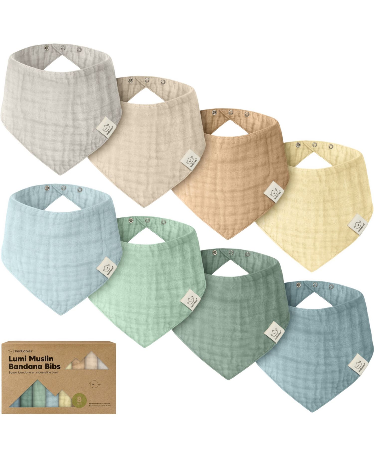 8pk Lumi Muslin Baby Bibs, Bandana Bibs for Baby Boy, Baby Girl, Muslin Drool Bib for Newborn, Toddler