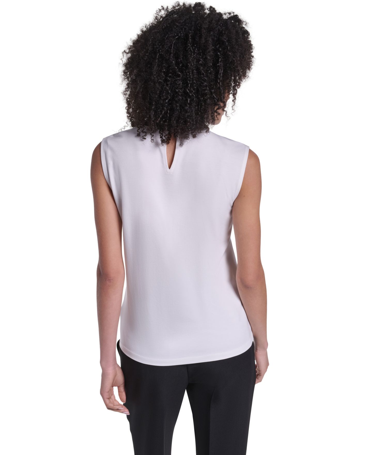 Женская блузка KARL LAGERFELD PARIS Mock Neck Keyhole Blouse, цвет: Мягкий белый / Чёрный — фото 5