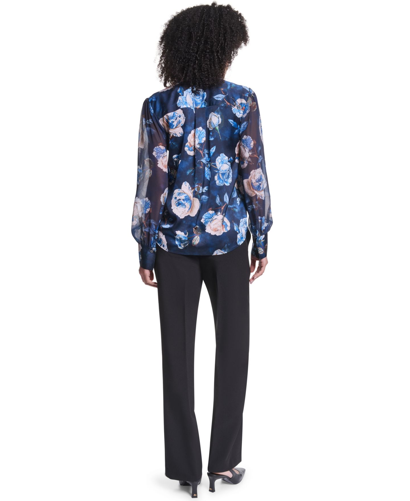 Женская блузка KARL LAGERFELD PARIS Long-Sleeve Blouse, цвет: Стальной синий разноцветный — фото 5