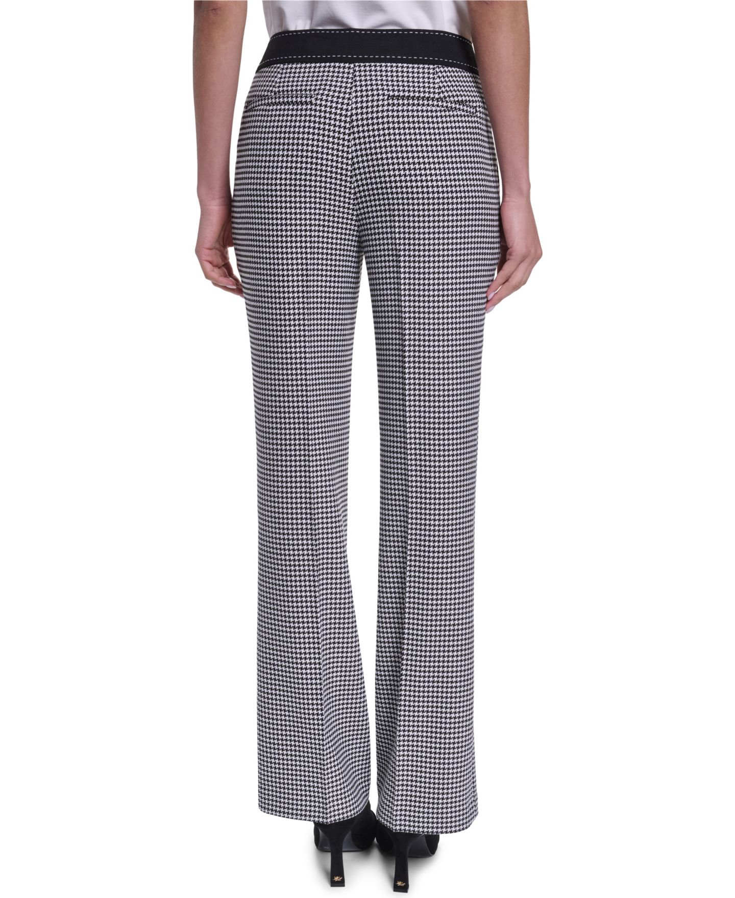 Женские брюки KARL LAGERFELD PARIS Mid-Rise Flare, цвет: Чёрный / Мягкий белый — фото 5