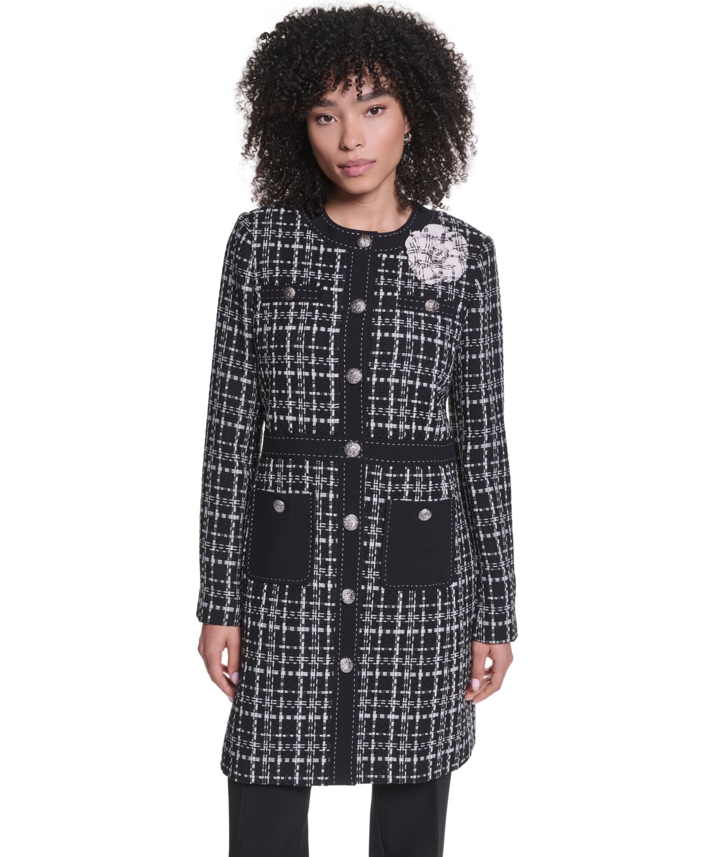 Женская куртка KARL LAGERFELD PARIS Round Neck Seven-Button, цвет: Чёрный — фото 1