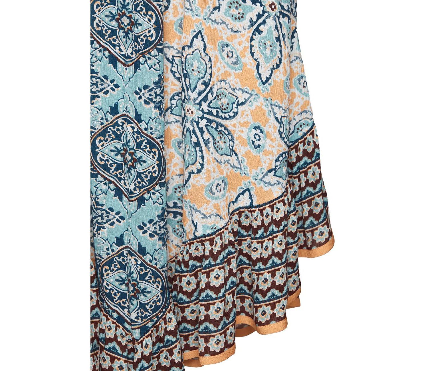 Women's Viscose Printed Smocked Bodice Strapless A-Line Midi Dress