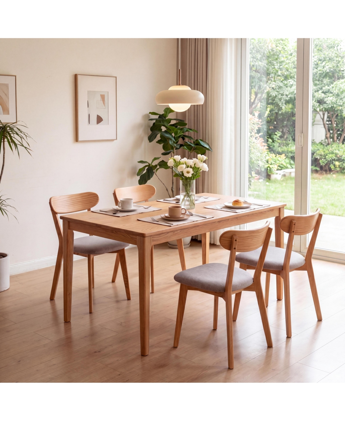 sumyeg Solid Oak Dining Chairs Set of 4, Ergonomic Wooden Chairs with Curved Backrest