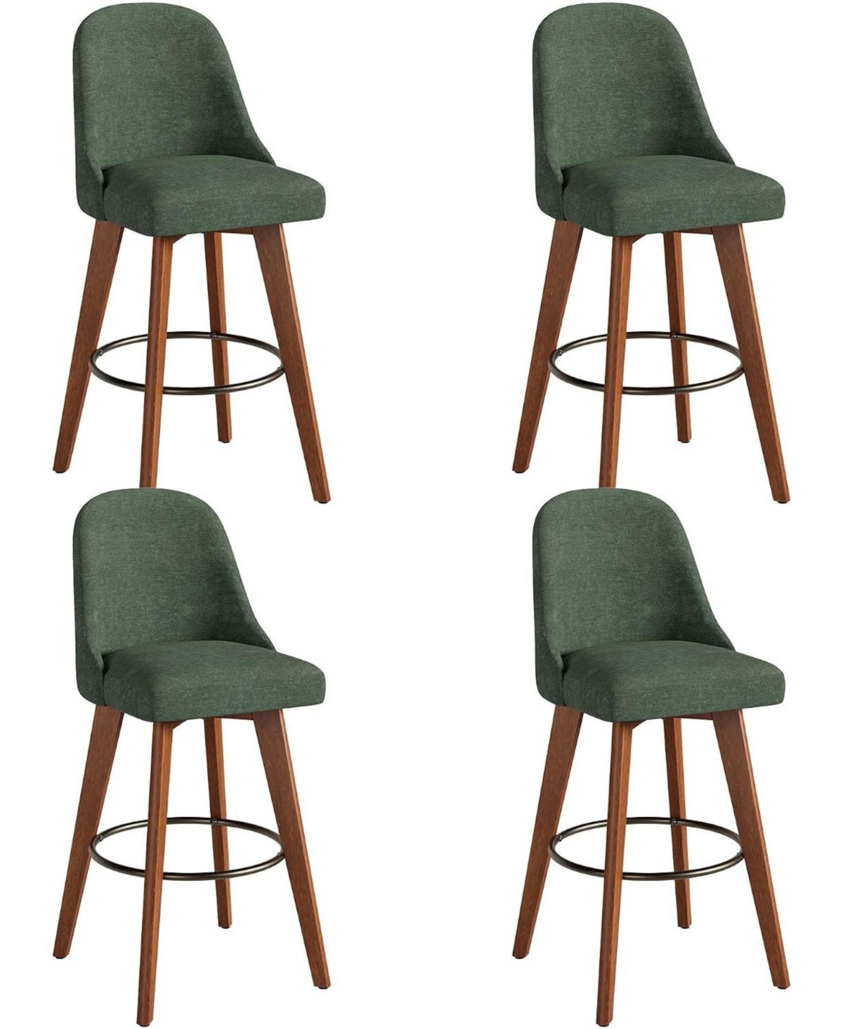 gaomon Set of 4 Green 26" Swivel Counter Height Bar Stools, Linen Upholstered with Wood Legs