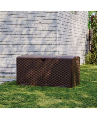 99 Gallon Outdoor Resin Deck Box, 50 Inch Weatherproof Storage Bench with Hydraulic Lift and Lock for Patio or Garden