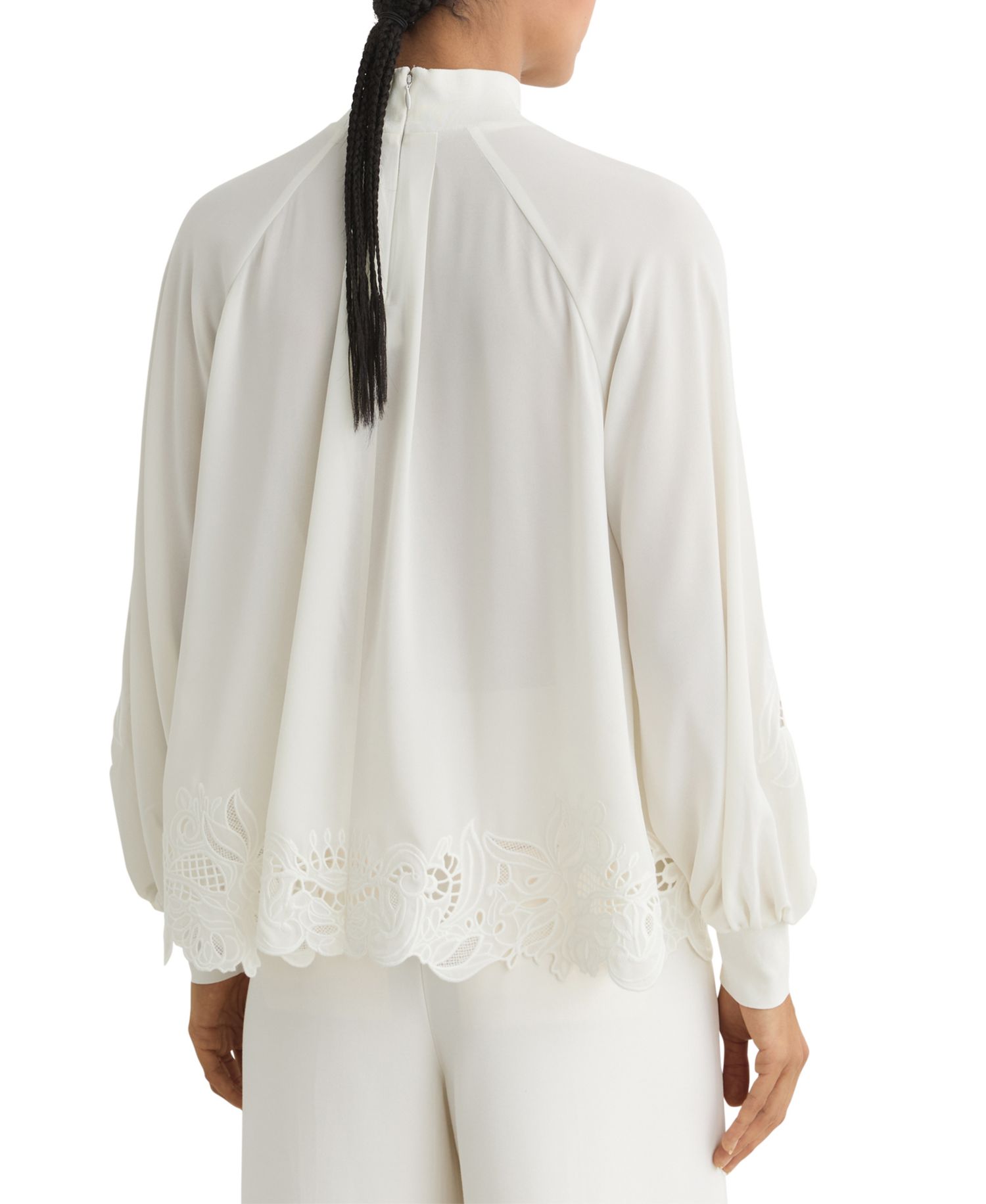 Women's Rae High-Neck 3/4-Sleeve Blouson Lace Blouse