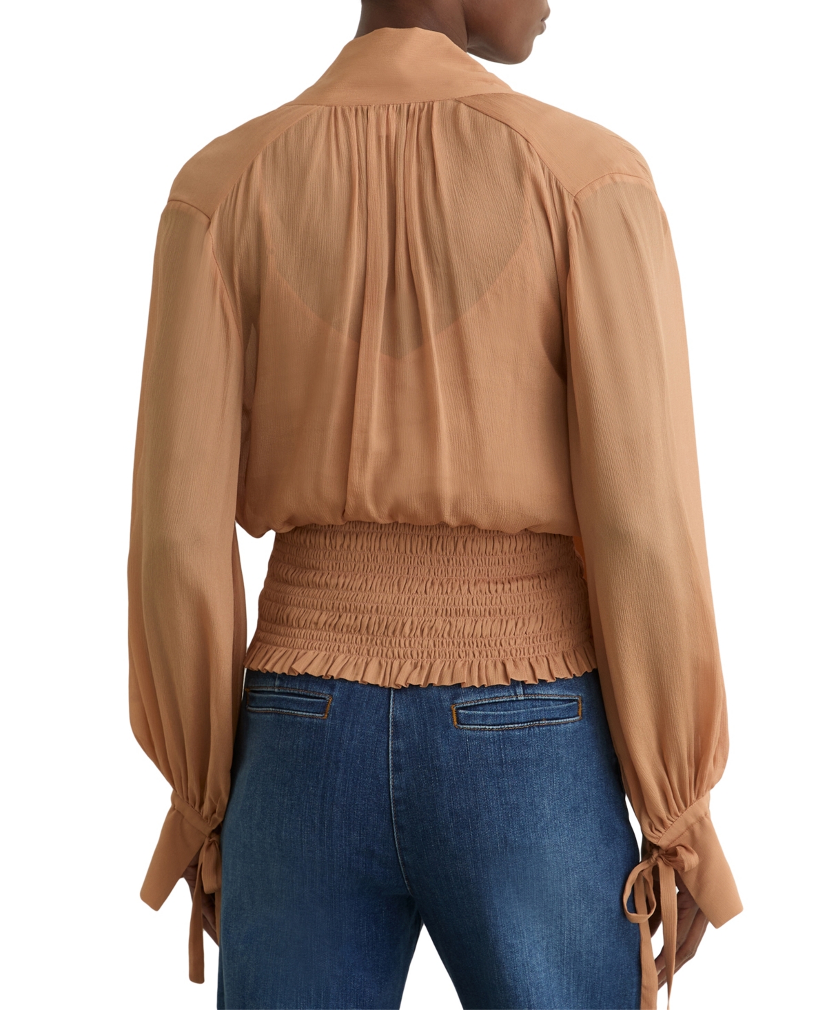 Reiss Women's Phoebe Long-Sleeve Sheer Tie-Neck Blouse