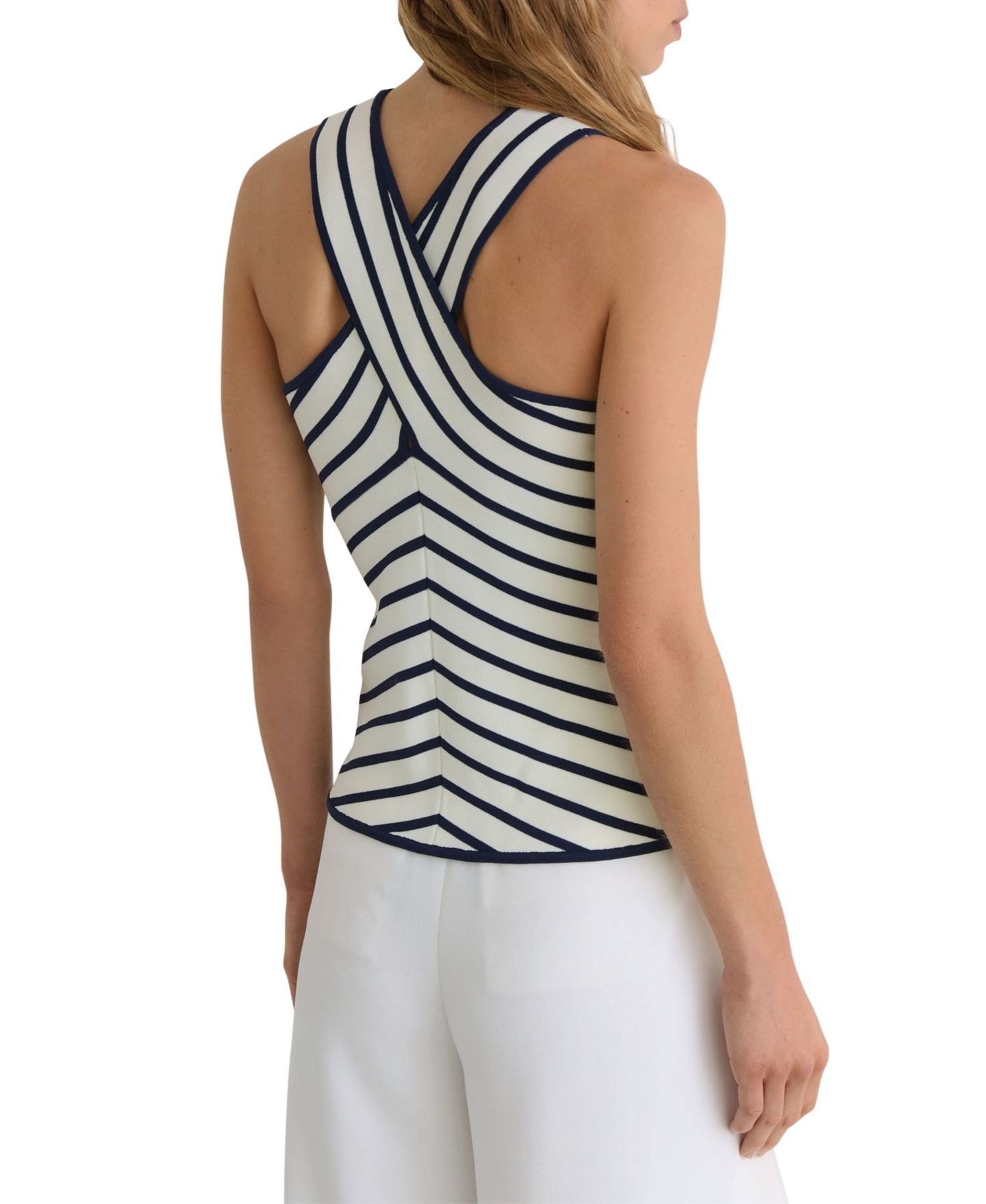 Женский жилет REISS Aria Striped Crossover Compact-Knit, цвет: Белый / Тёмно-синий — фото 4