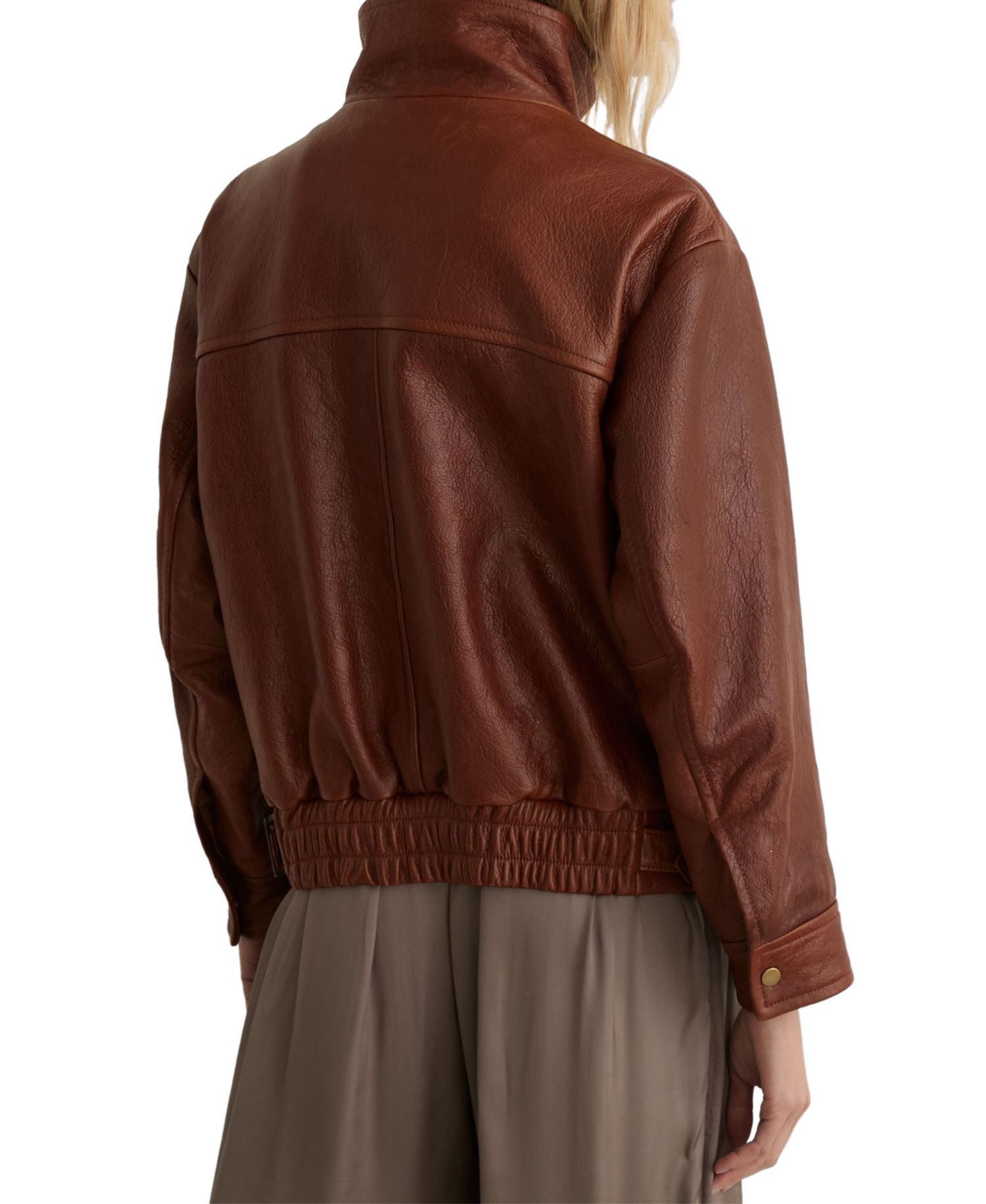 Women's Petra Textured Oversized Funnel-Neck Leather Jacket