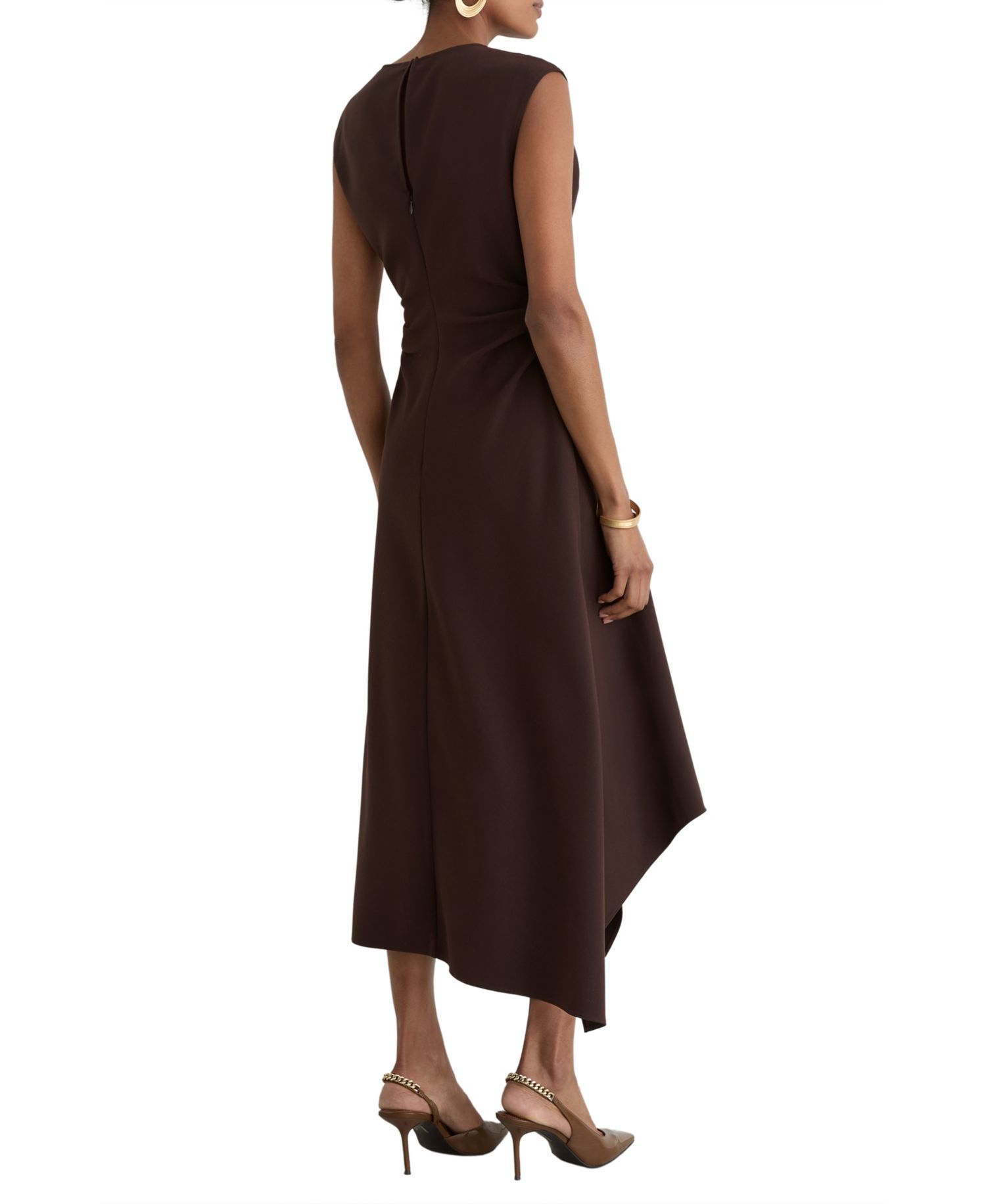 Women's Camilla Cowl Neck Asymmetric Hem Gathered-Detail Midi Dress