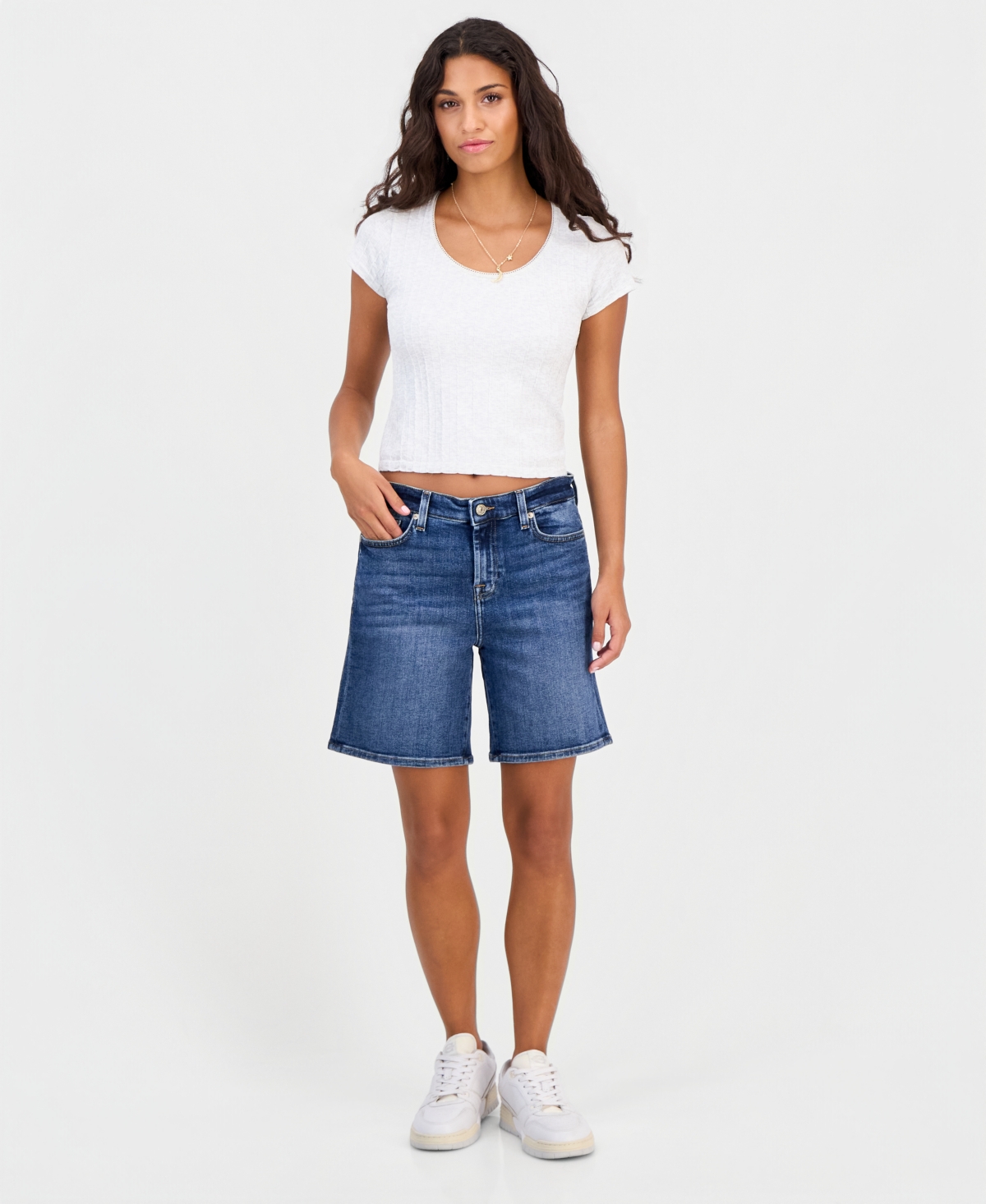 7 For All Mankind Women's Mid-Rise A-Line Cotton Boy Shorts - Beida