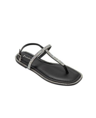 Women s Rhinestone T-Strap Sandals - Flat Thong Sandals with Ankle Strap