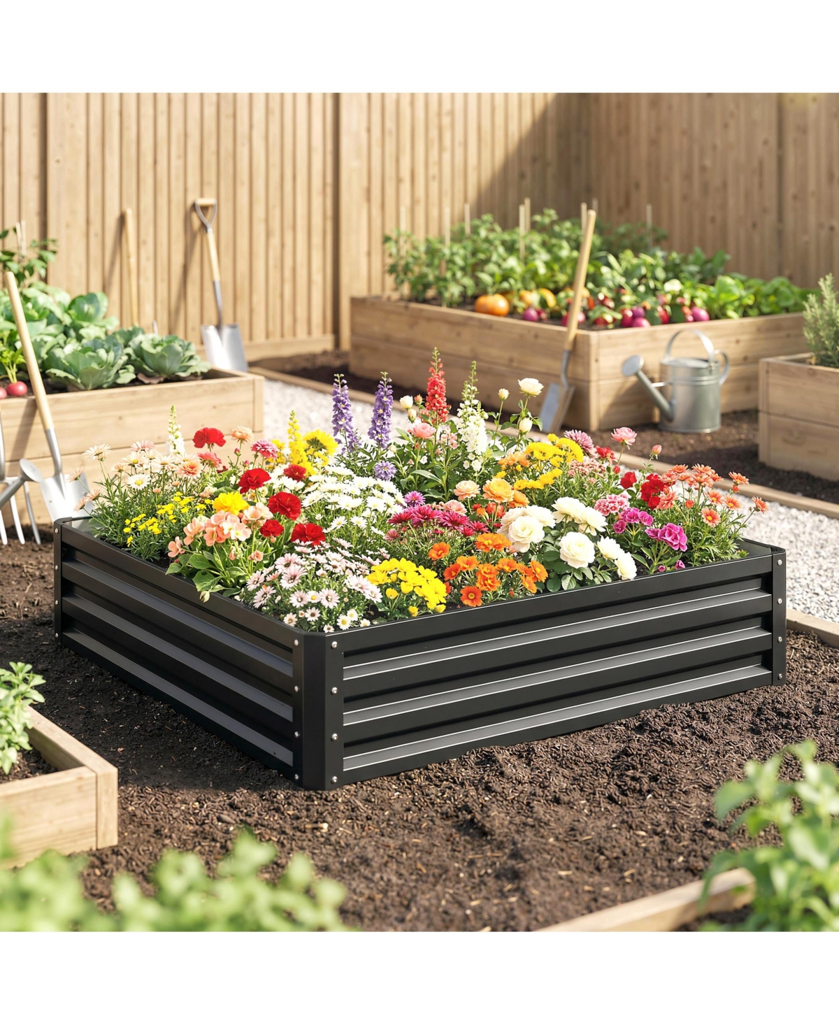 4' x 4' Raised Steel Garden Planter Bed for Vegetables, Herbs, Grey