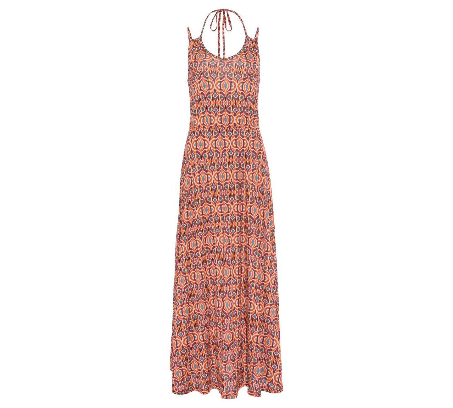Женское платье LASCANA Viscose Tropical Print Halterneck V-Neck Maxi, цвет: Оранжевый с принтом — фото 4