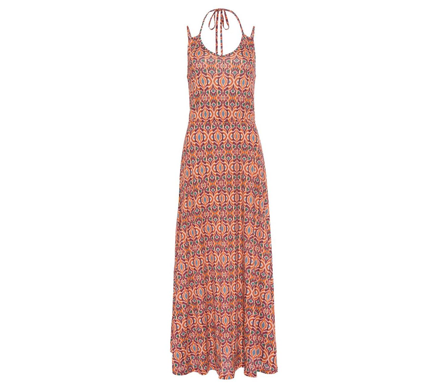 Women's Viscose Tropical Print Halterneck V-Neck Maxi Dress