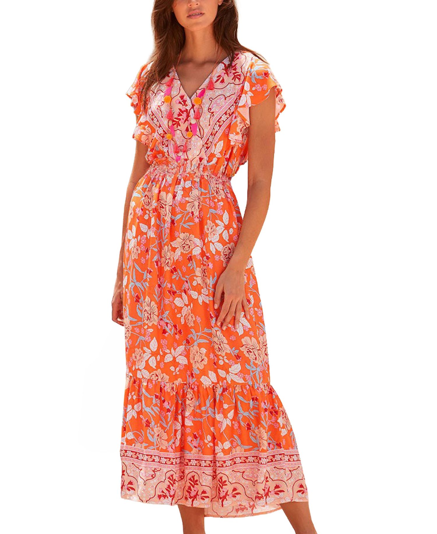Women's Viscose Floral Print Surplice-Neck Maxi Dress