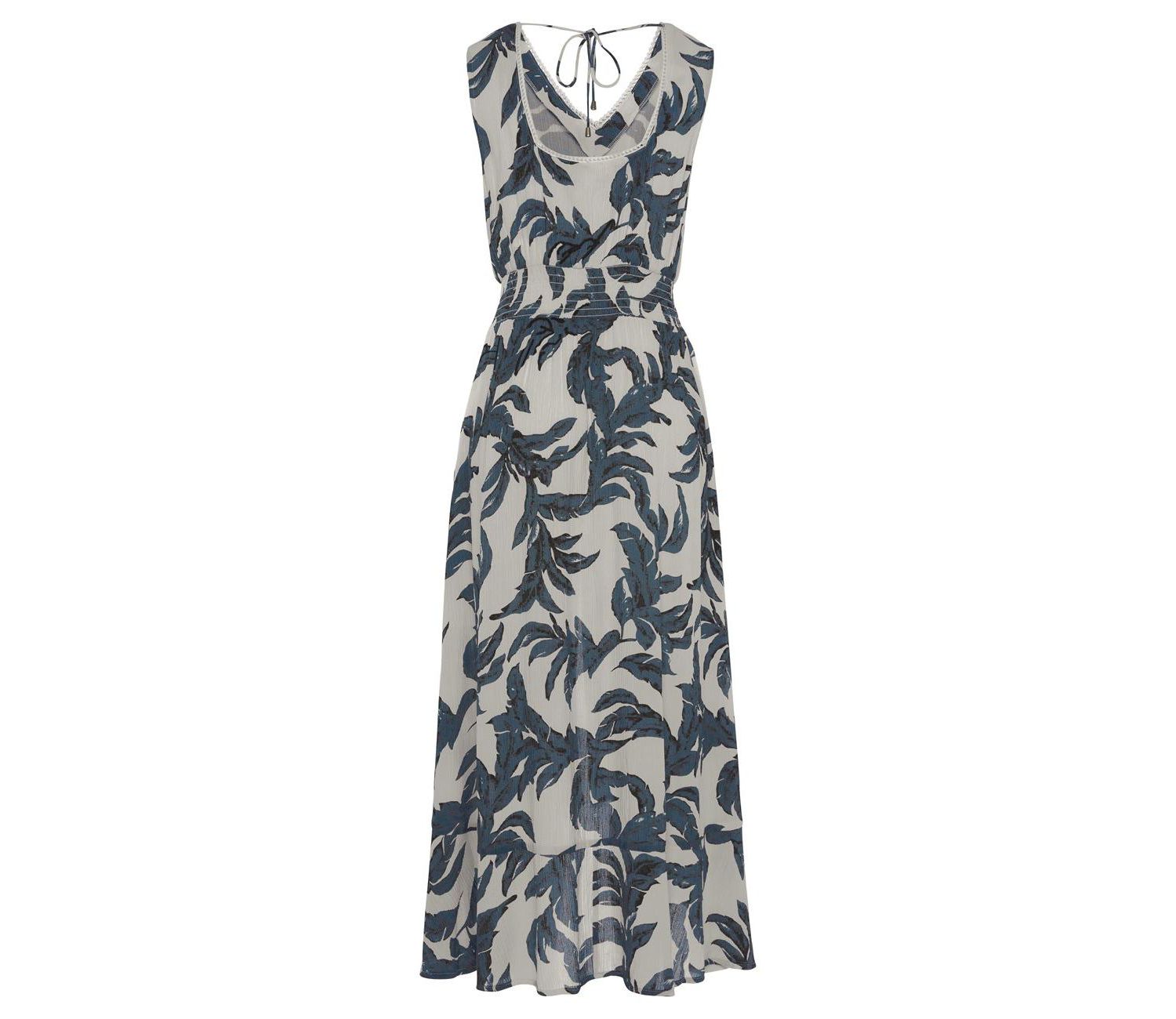 Women's Viscose Printed Crochet V-Neck Smocked-Waist Maxi Dress