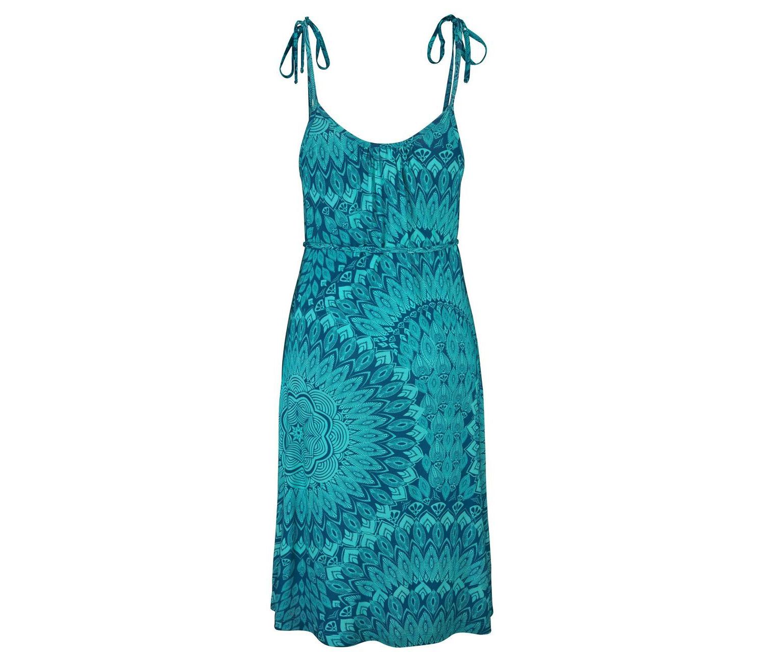 Women's Viscose Printed Tie Detail Scoop-Neck Tie-Waist Short Dress