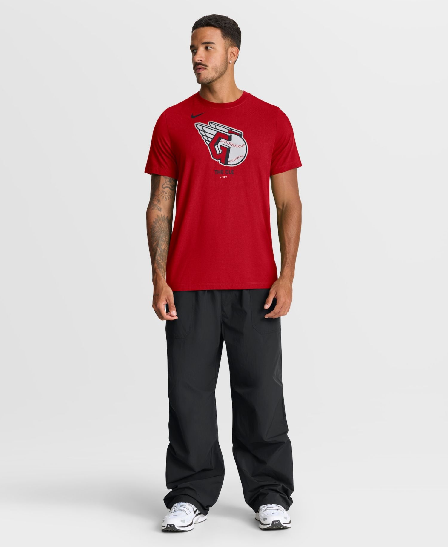 Men's Red Cleveland Guardians Tri-Blend Logo T-Shirt