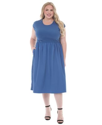 Plus Size Ultrasoft Cotton Knit to Woven Midi Dress