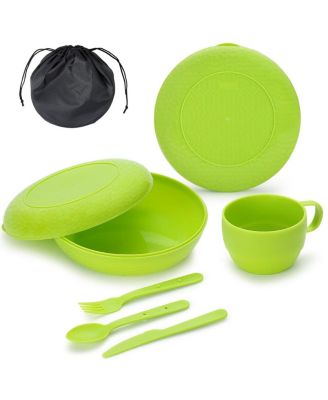 Camping Mess Kit 5 Piece Plastic Utensils Set With Carry Bag For Travel Picnic Outdoor