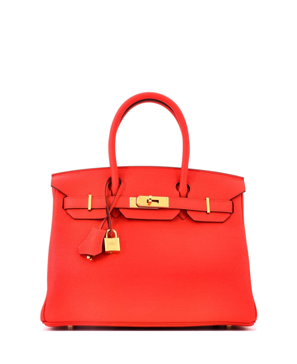 Pre-Owned HERMES Birkin 30 Handbag Red Clemence with Gold Hardware - Red