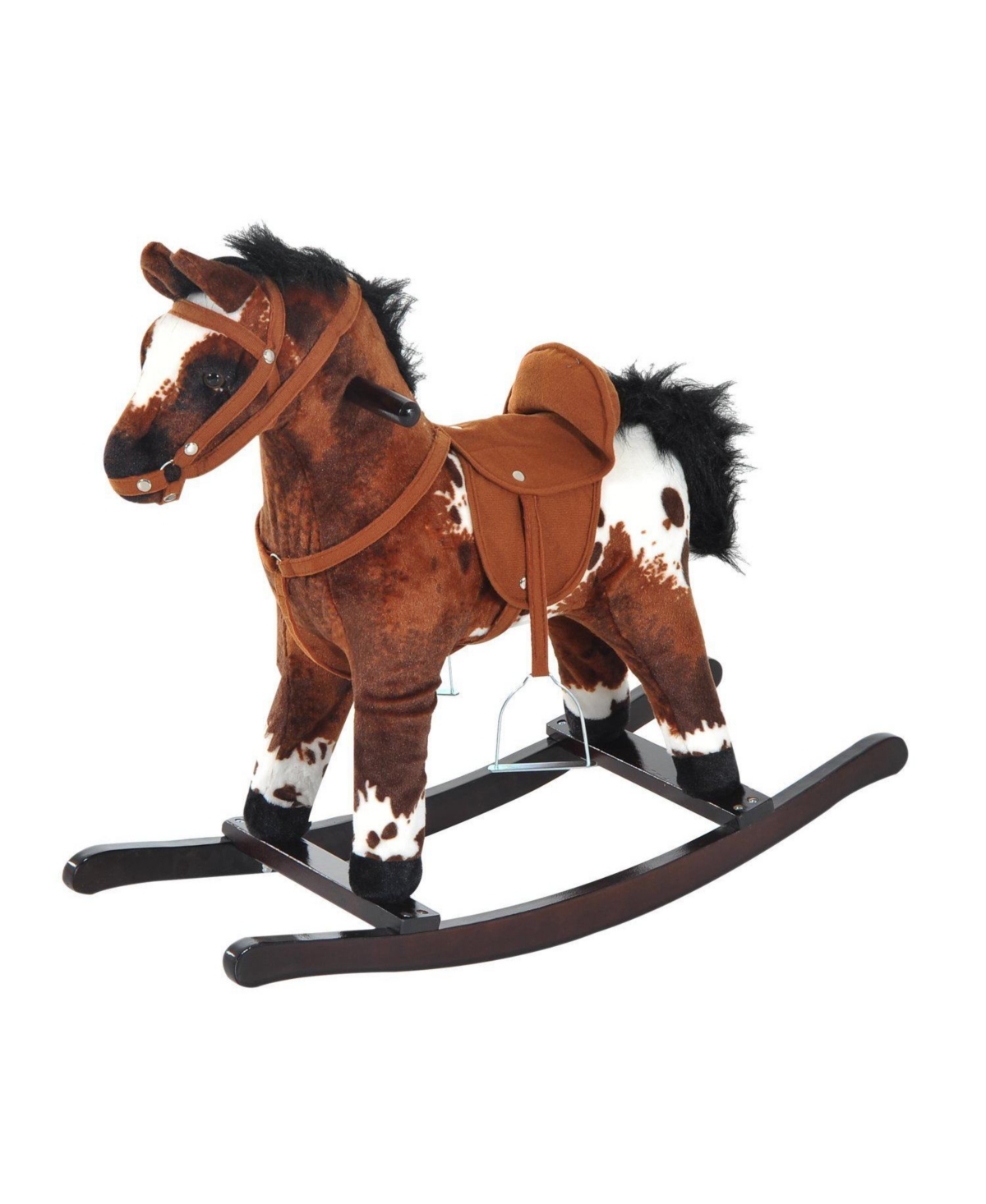 Zeny Rocking Horse Kids Plush Ride-On Toy Nursery Rhyme Music 18-36 Months Light Brown White Perfect Gift for Toddlers