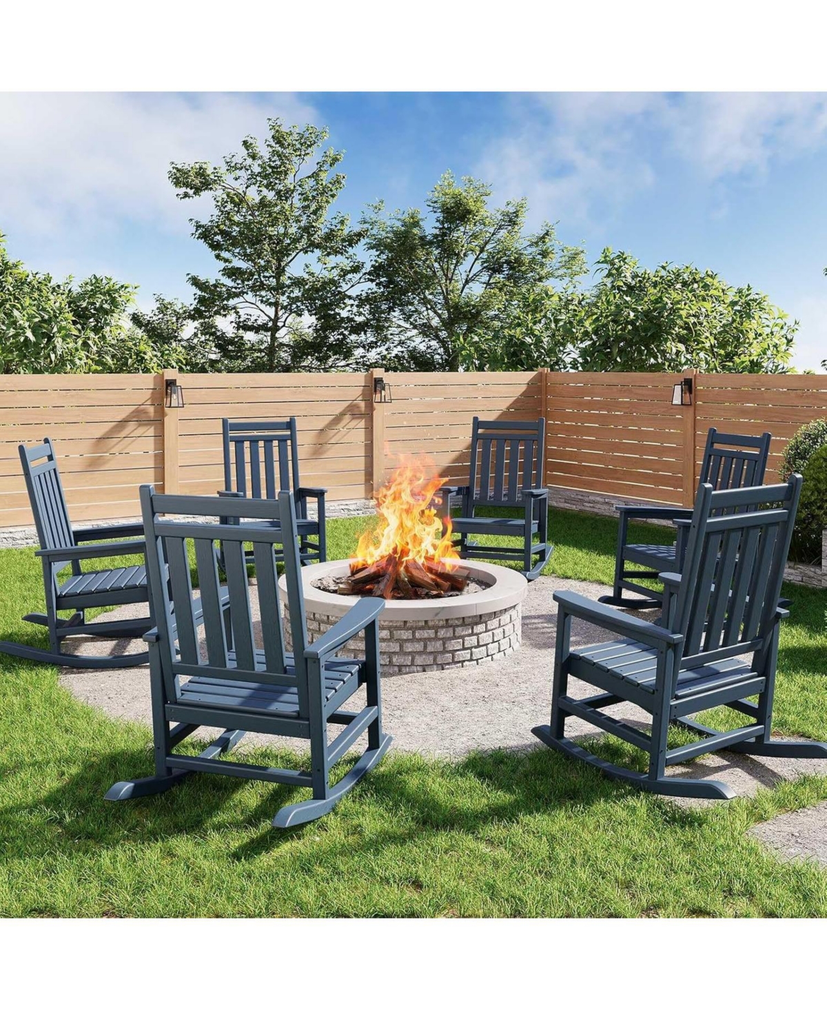GarveeLife Set of 6 Outdoor Poly Rocking Chairs, High Back All-Weather Porch Rockers for Patio and Front