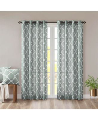 Fretwork Print Grommet Top Window Curtain Panel
