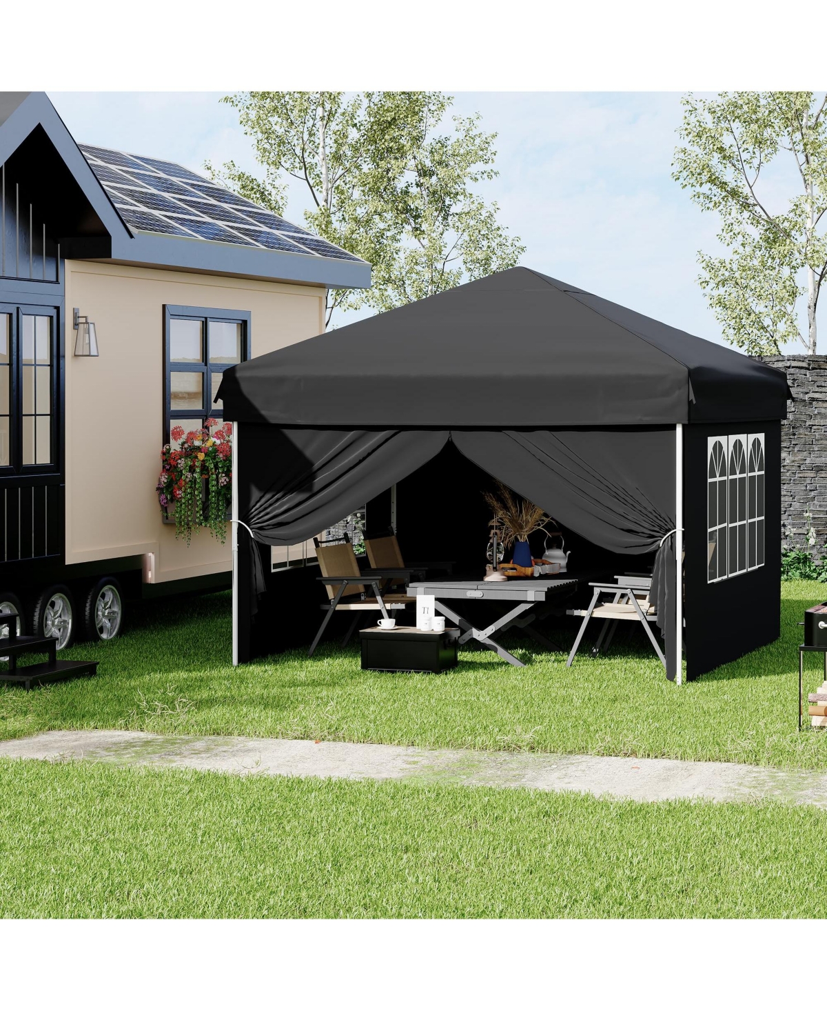 homfan 10x10 Pop Up Canopy with 4 Sidewalls â Waterproof Portable Outdoor Shade Tent with Stakes and Carry Bag - Black
