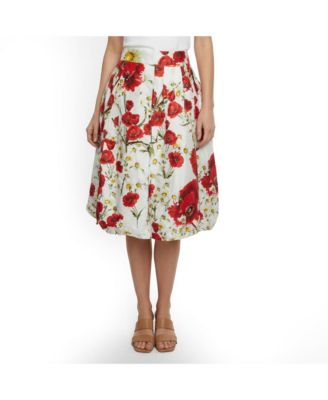 Women's Floral Printed Cotton And Silk Pleated Skirt
