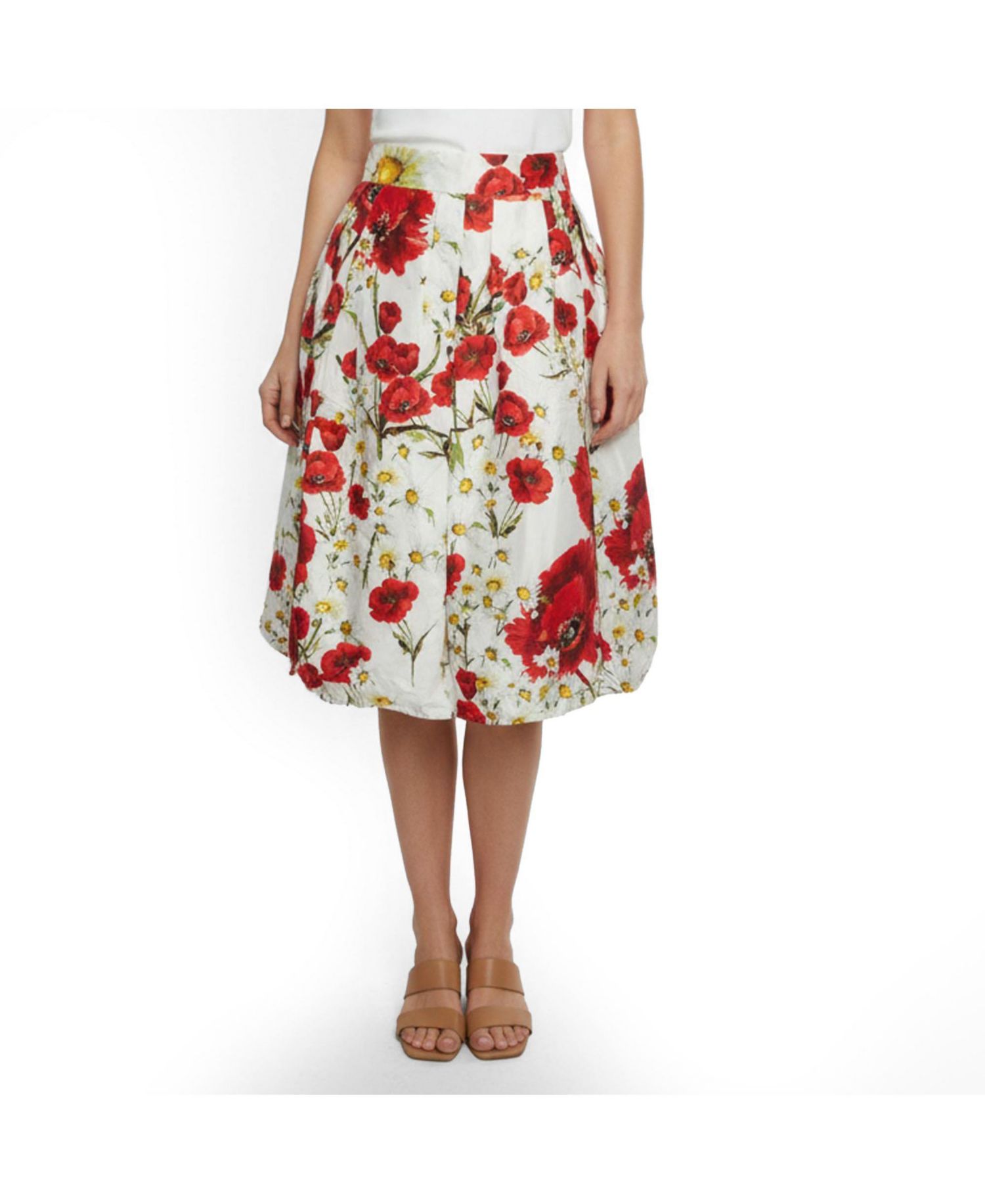 Women's Floral Printed Cotton And Silk Pleated Skirt