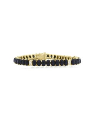 Oval Onyx CZ Tennis Bracelet 14K Gold-Plated Sterling Silver