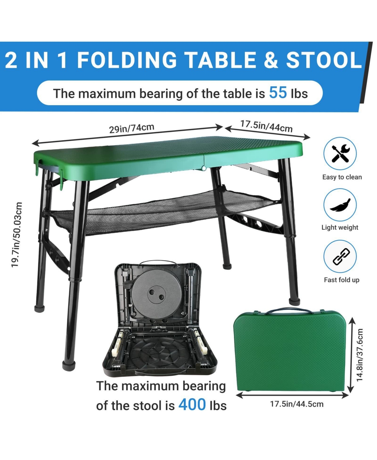 Piscifun Portable Folding Table Stool Set Lightweight Collapsible Camping Picnic Beach Fishing Outdoor Mesh Storage