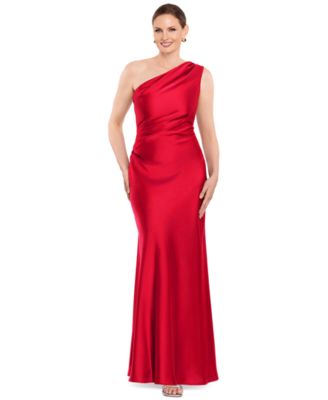Petite One-Shoulder Draped Evening Gown