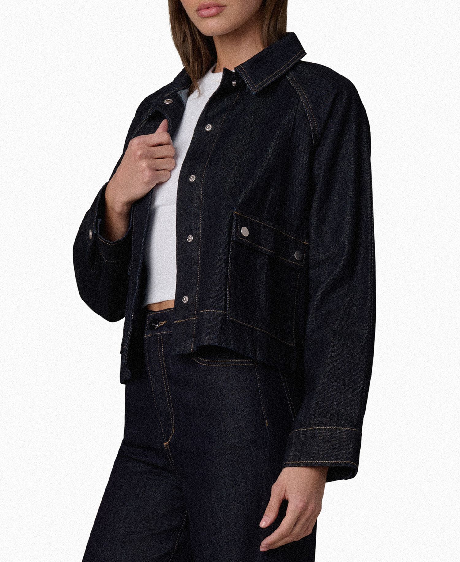 Women's Collared Patch Pocket Denim Swing Jacket